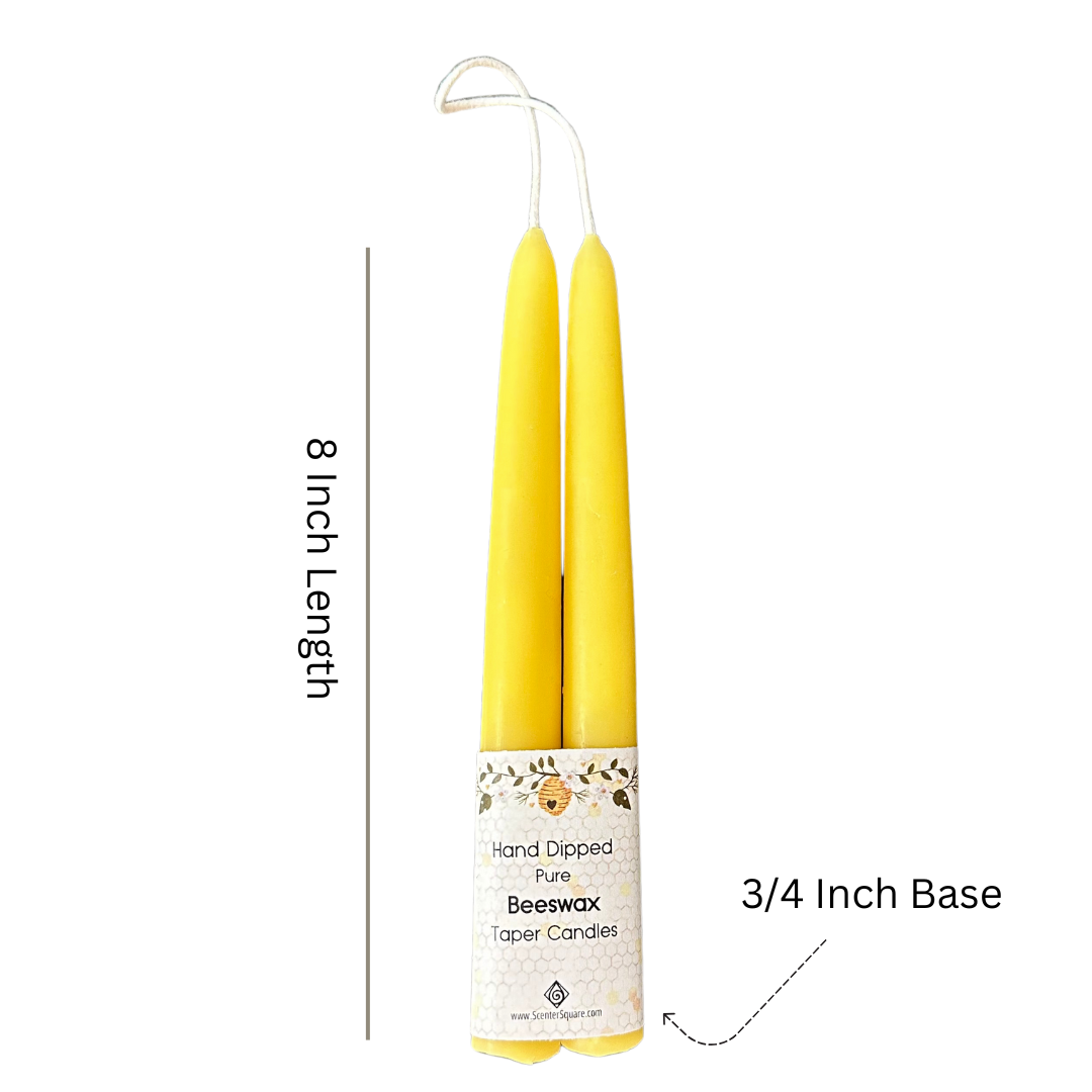 Traditional 8 Inch Dipped Beeswax Taper Candles
