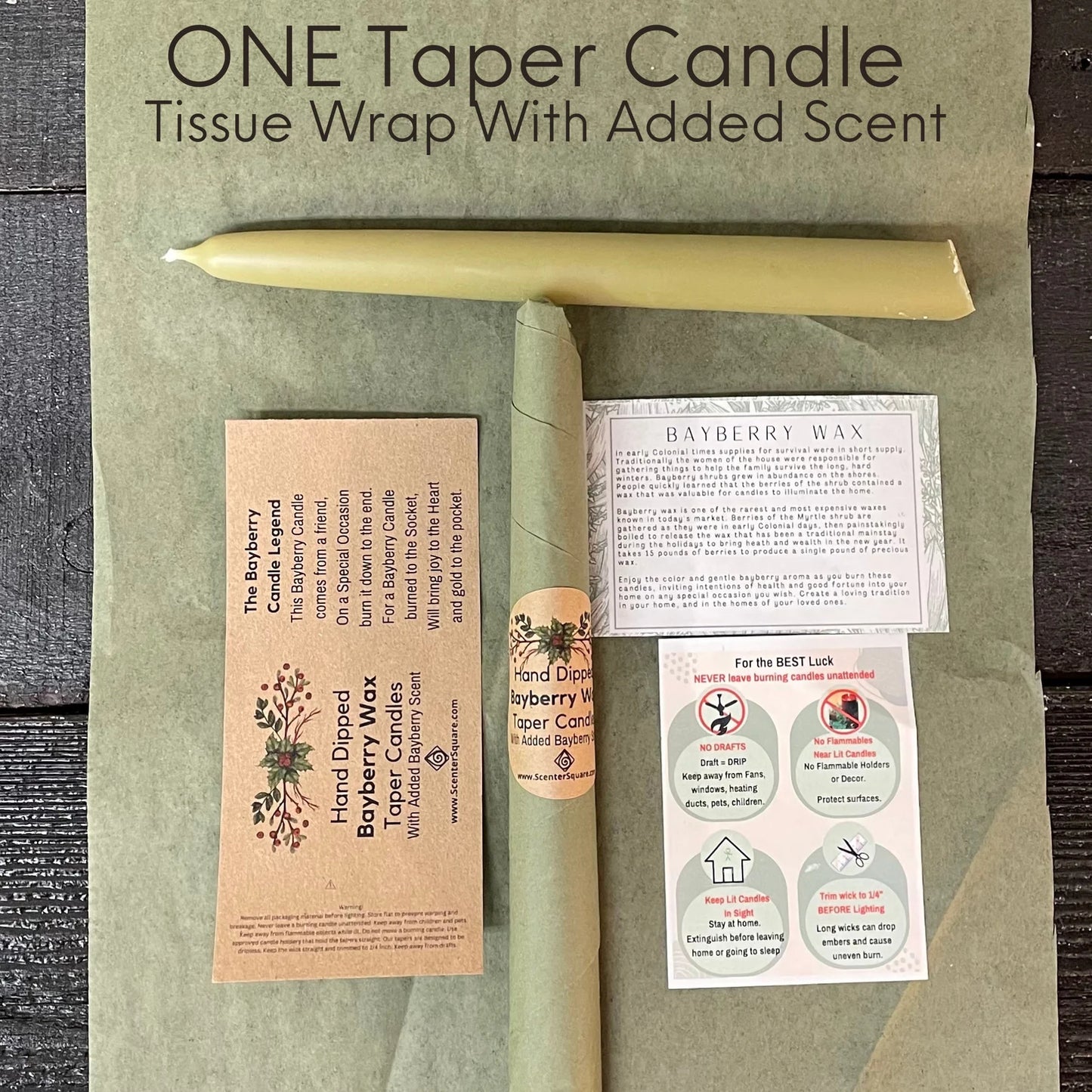 Single Traditional 8 Inch Bayberry Wax Taper - 3/4" Base