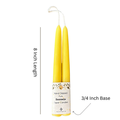 Traditional 8 Inch Dipped Beeswax Taper Candles