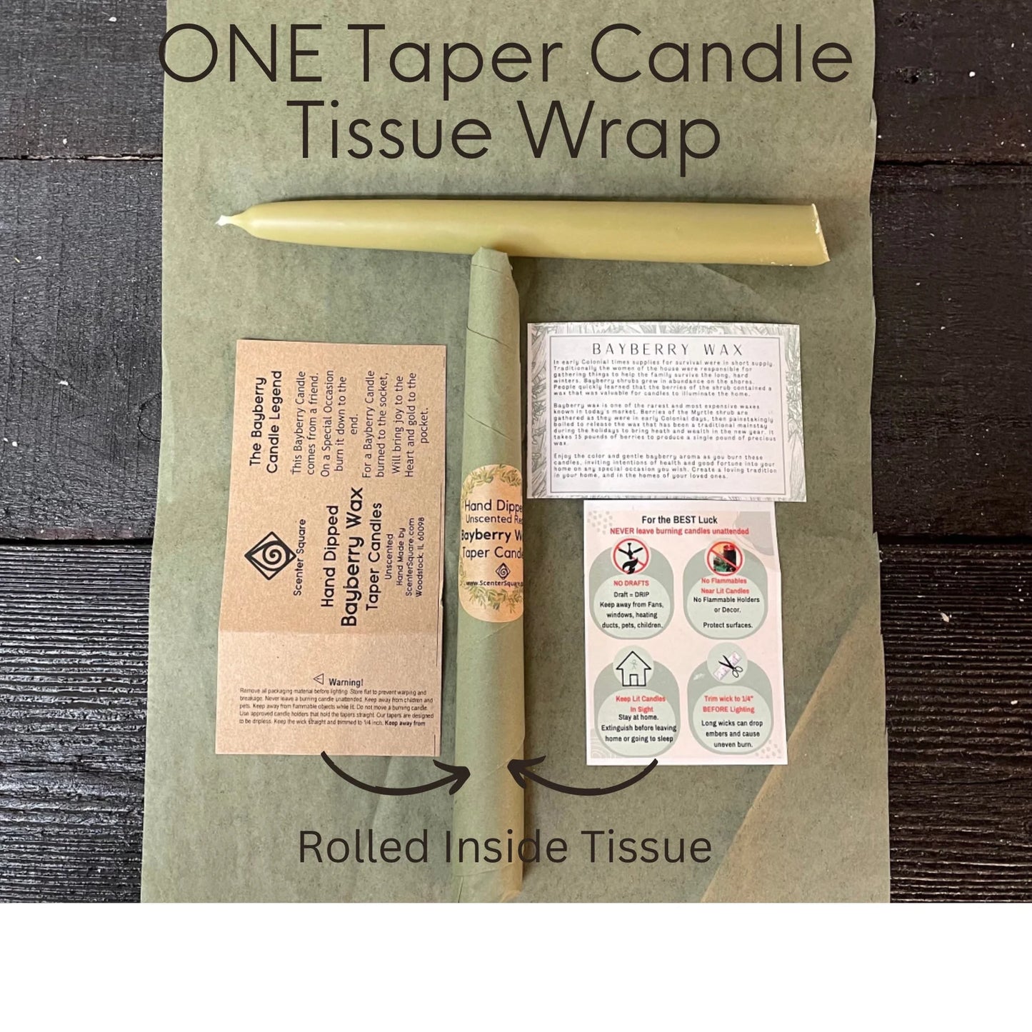 Single Traditional 8 Inch Bayberry Wax Taper - 3/4" Base